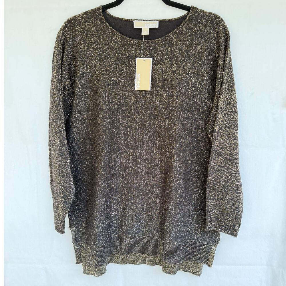 NWT Michael Kors Black Gold Metallic Long Sleeve Sweater Medium